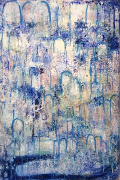 Hydrology (Contemporary Vertical Abstract Expressionist Painting, Blue & White)
