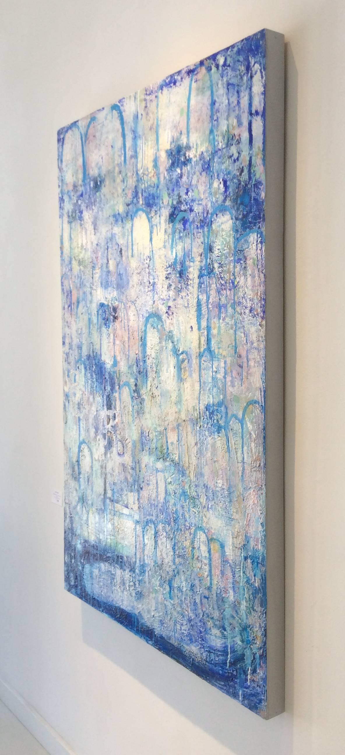 Hydrology (peinture expressionniste abstraite verticale contemporaine, bleue et blanche) - Contemporain Painting par Ragellah Rourke