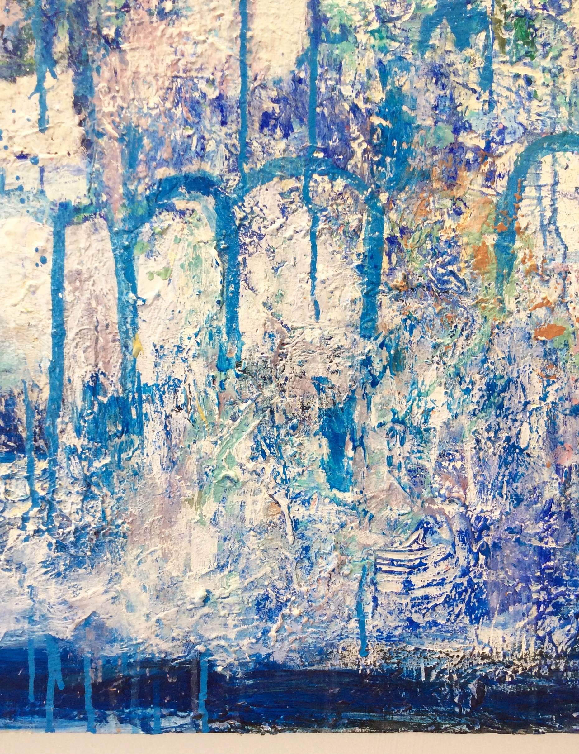 Hydrology (Contemporary Vertical Abstract Expressionist Painting, Blue & White) For Sale 3