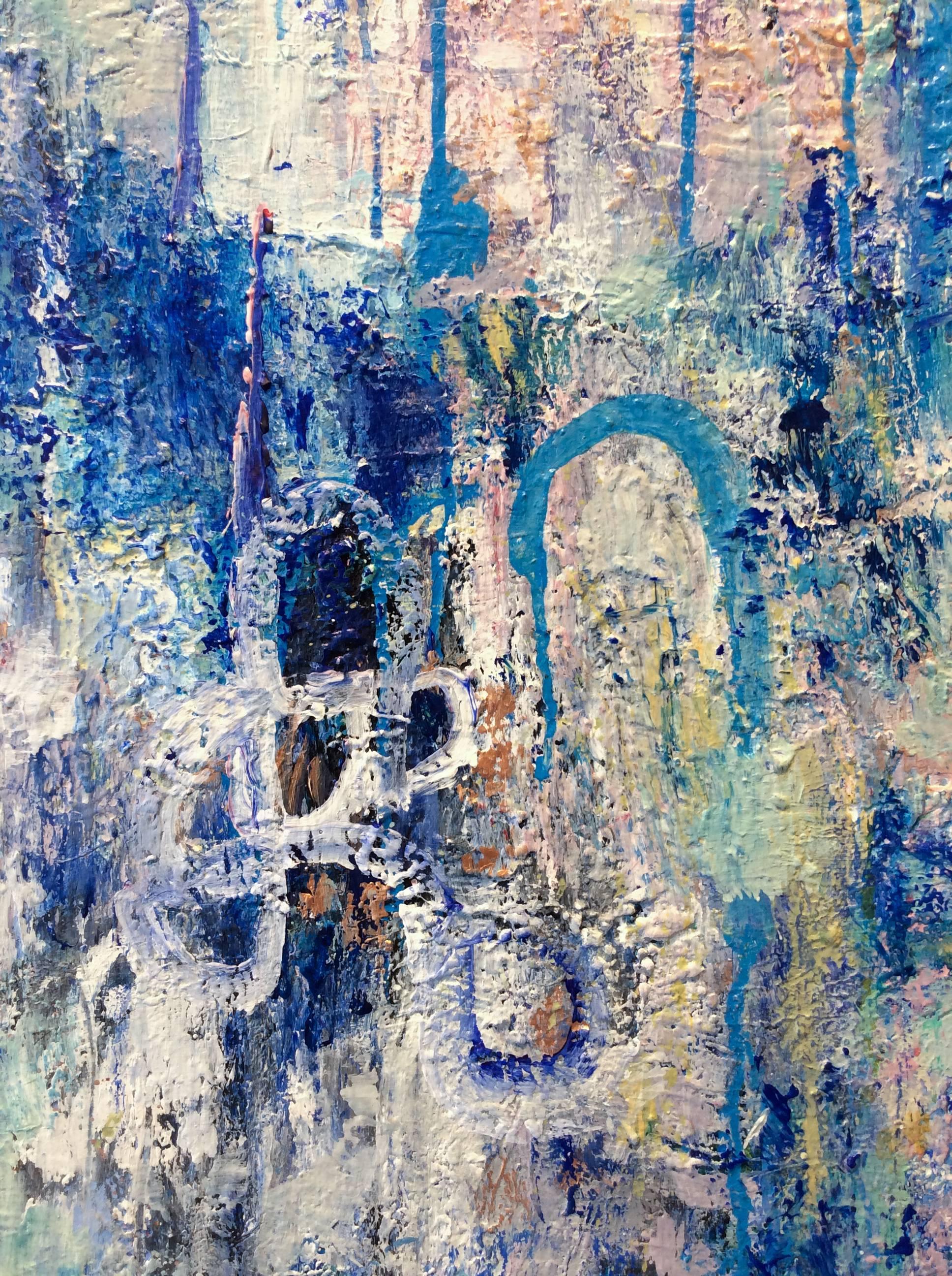 Hydrology (Contemporary Vertical Abstract Expressionist Painting, Blue & White) For Sale 4