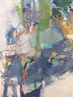 Fill the Sails (Contemporary Abstract Painting in Dusty Blue, Green, Pale Pink)