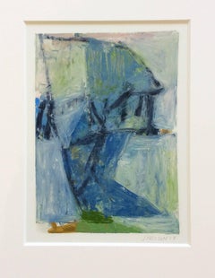 Untitled (blue): Small abstract painting in blue and green on unframed canvas