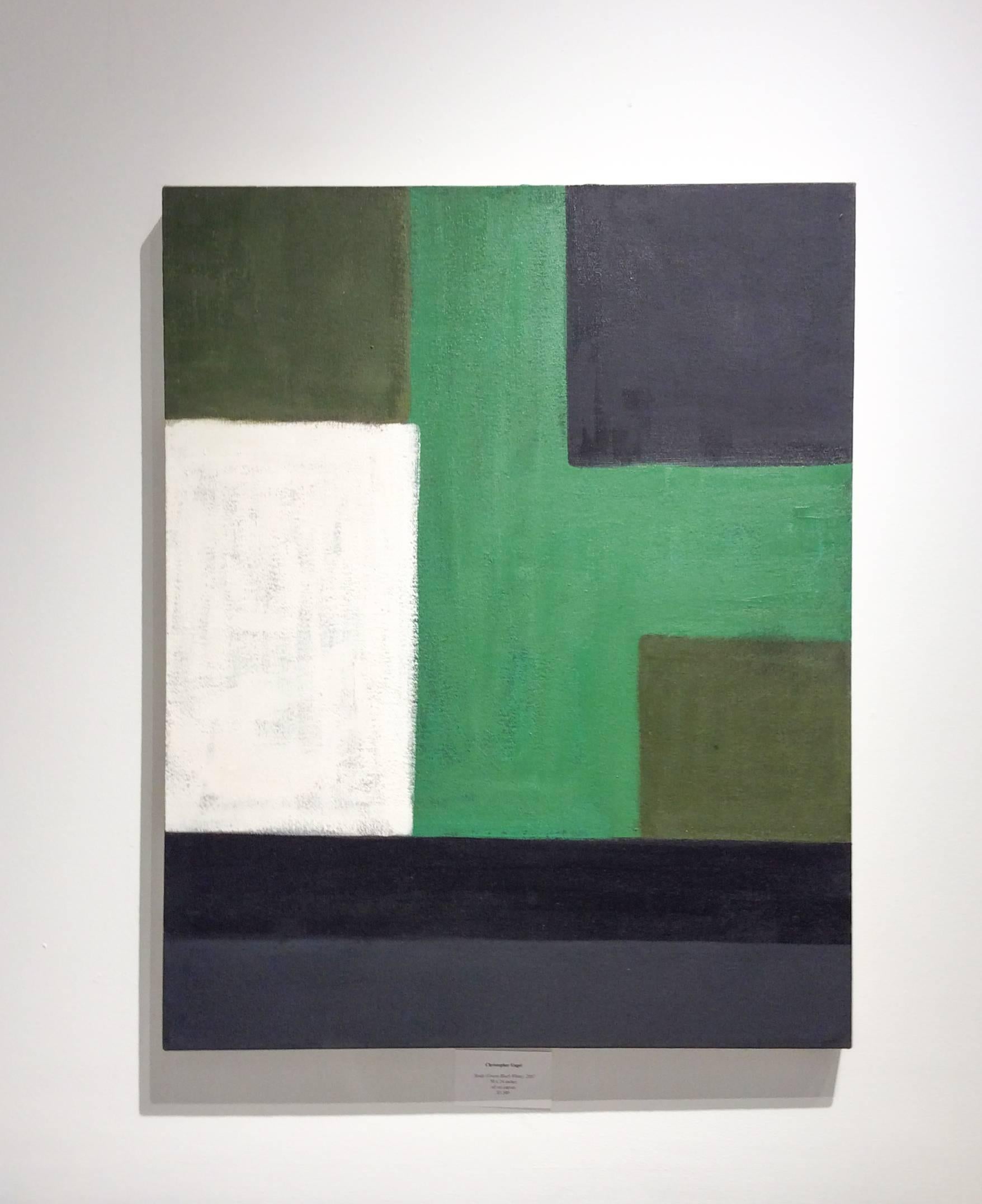 Green, Black, White (Abstract Geometric Painting in the Style of Hans Hofmann) - Gray Abstract Painting by Christopher Engel