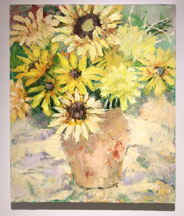 Dale Payson Sunflowers In Beige Vase Vertical Still Life Oil