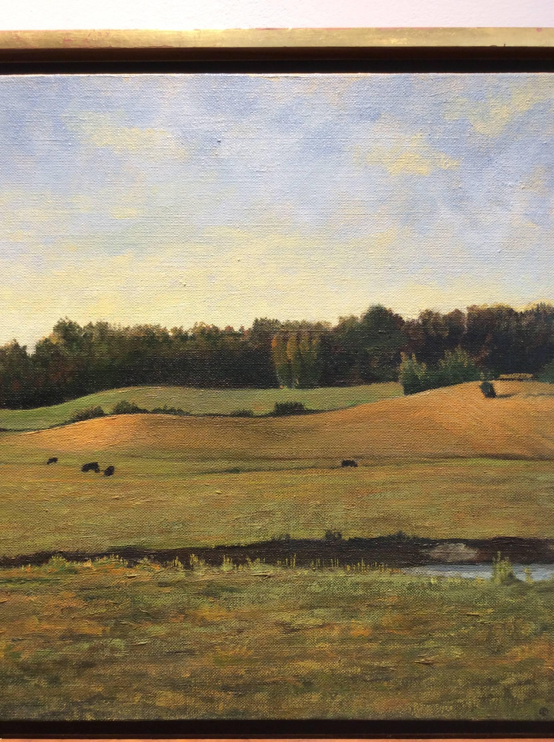 Landscape with Cows (Realistic Panoramic Oil Landscape Painting on Canvas) 1