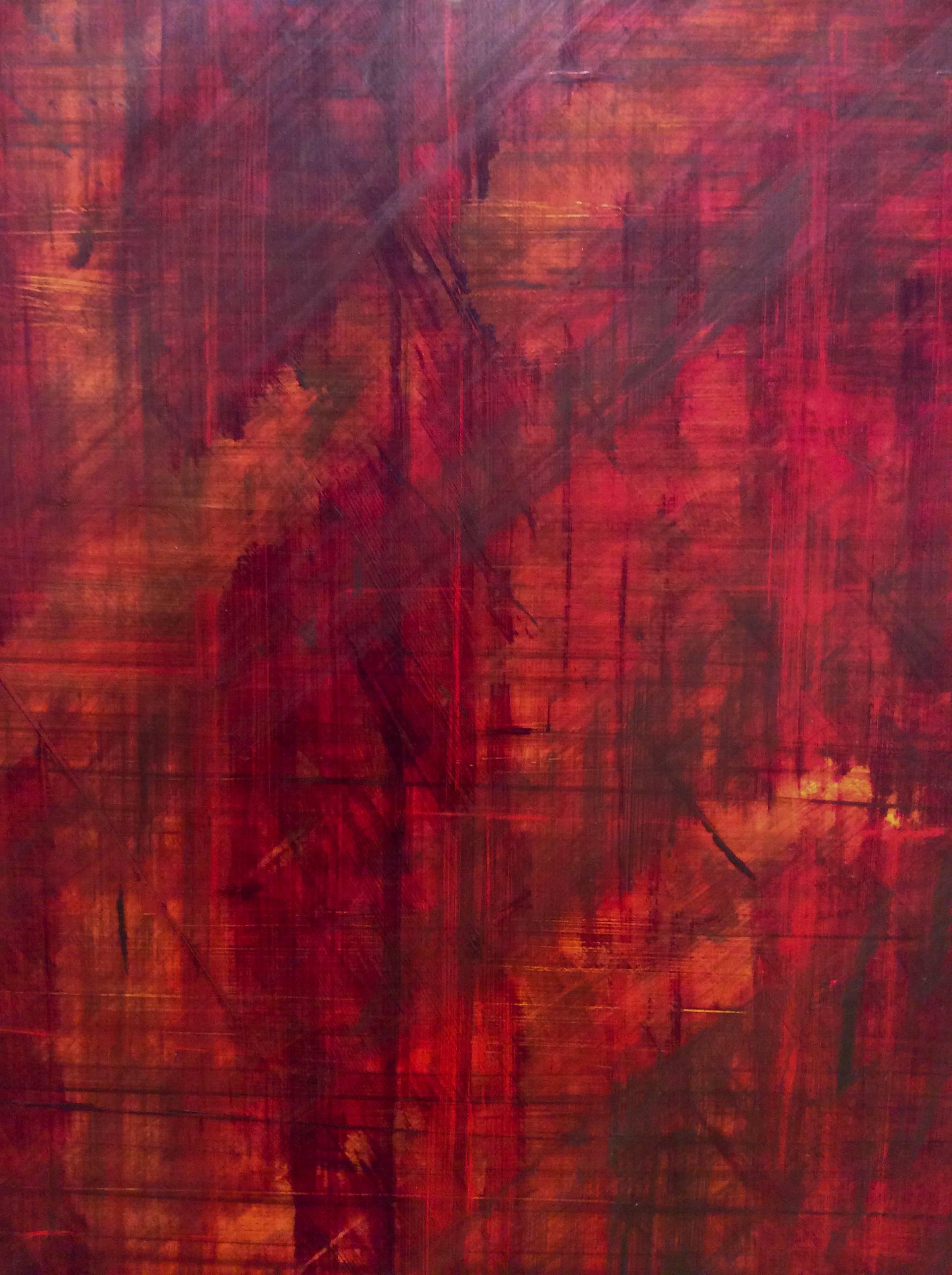 Minimalistisches Farbfeldgemälde in Crimson (C16-16) – Painting von Ginny Fox