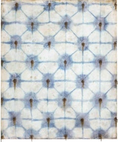 Continual Blessing (Modern Abstract Blue Indigo Silk 
Encaustic Work on Panel)