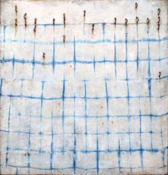 Resurrection (Modern Minimalist Blue Indigo Silk & Encaustic Work on Panel)