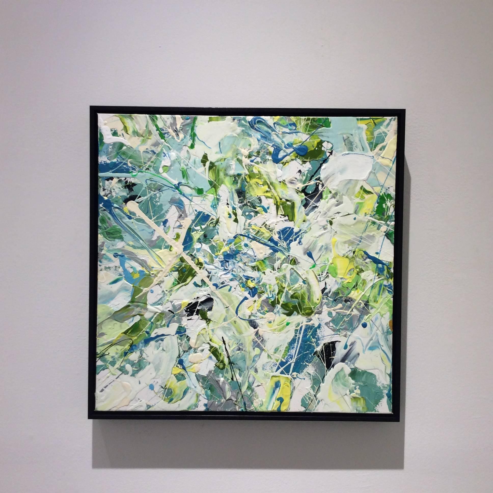 Early July (Contemporary Abstract Expressionist Painting in White, Green & Blue) 1