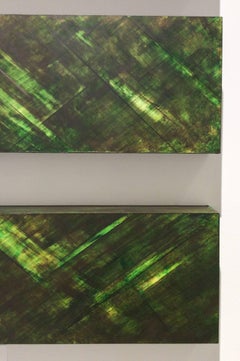 Minimalist Color Field Painting in Dark and Lime Green (C16-2)