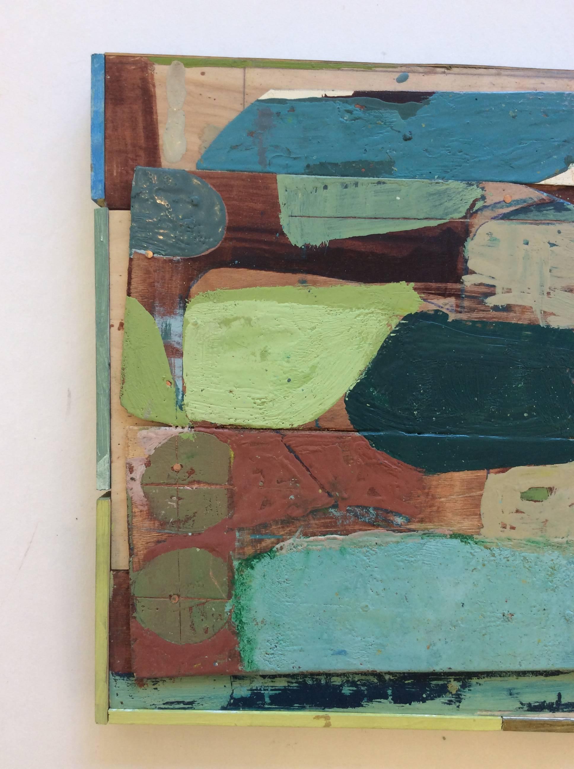 Peinture abstraite dans les tons verts et bleus
encaustique sur panneau de bois
12 x 12 x 2.5 pouces

James O'Shea a été loué pendant des années pour son travail de coloriste, produisant couche après couche de couleur transparente pour créer des
