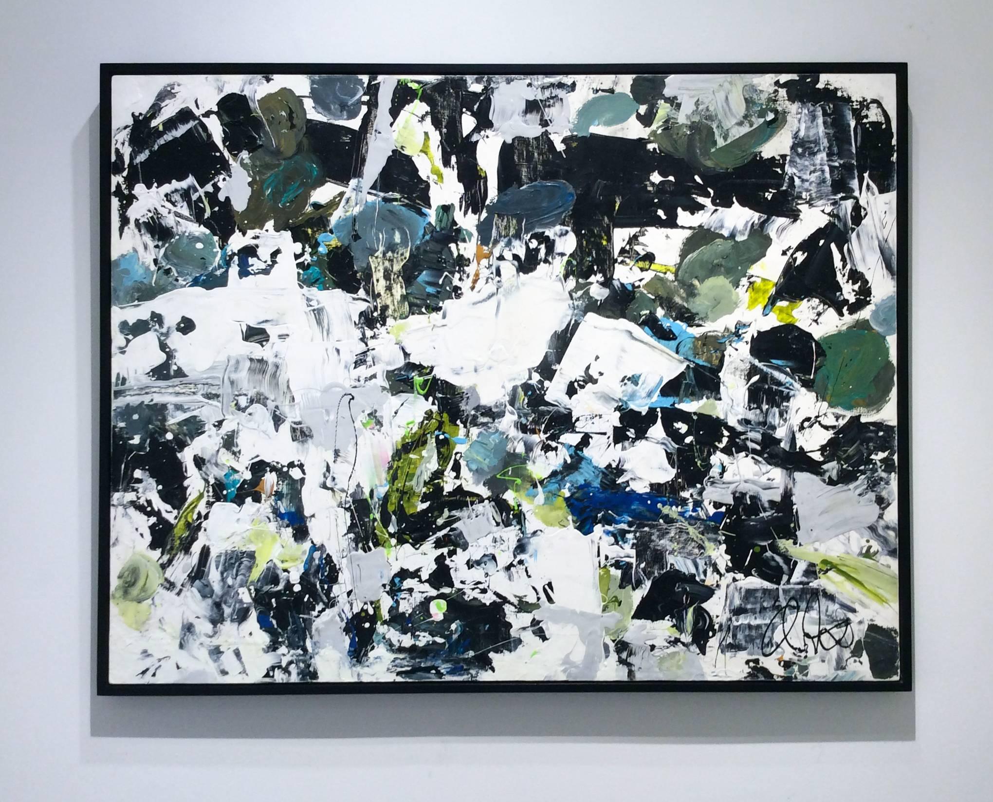 41 x 50 inches on stretched canvas, signed on front and dated on reverse
Can be hung vertically or horizontally

This contemporary abstract expressionist style painting was painted by artist, Adam Cohen in 2012. His latest body of work incorporates