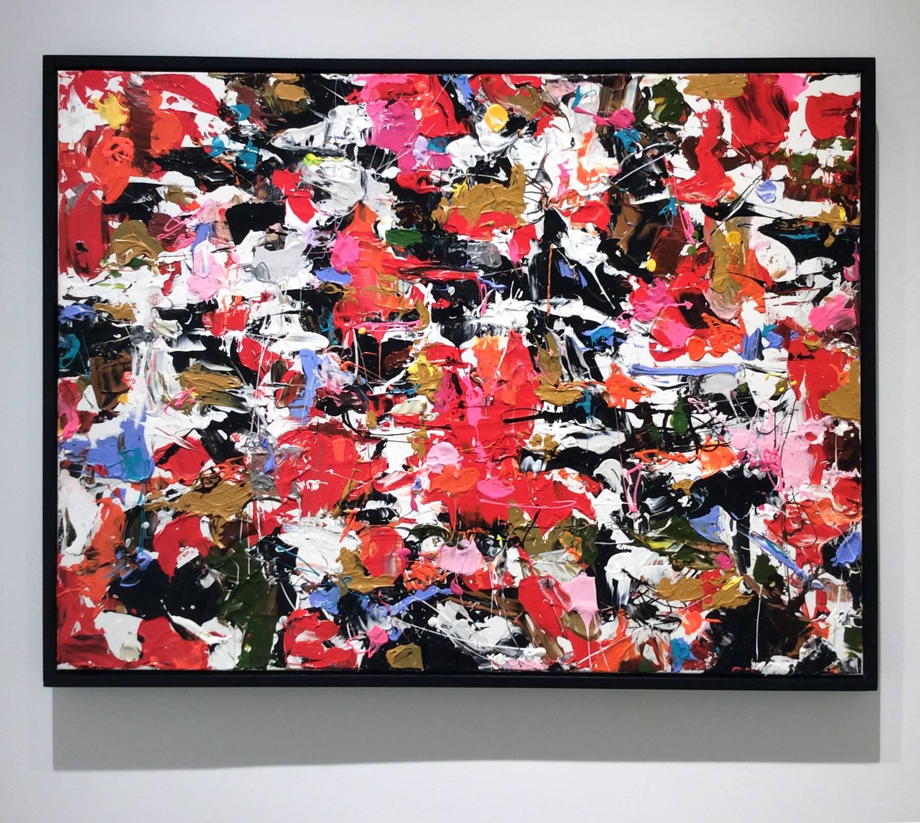 Proposal: Contemporary Abstract Expressionist Painting in Red & Black - Pink Abstract Painting by Adam Cohen