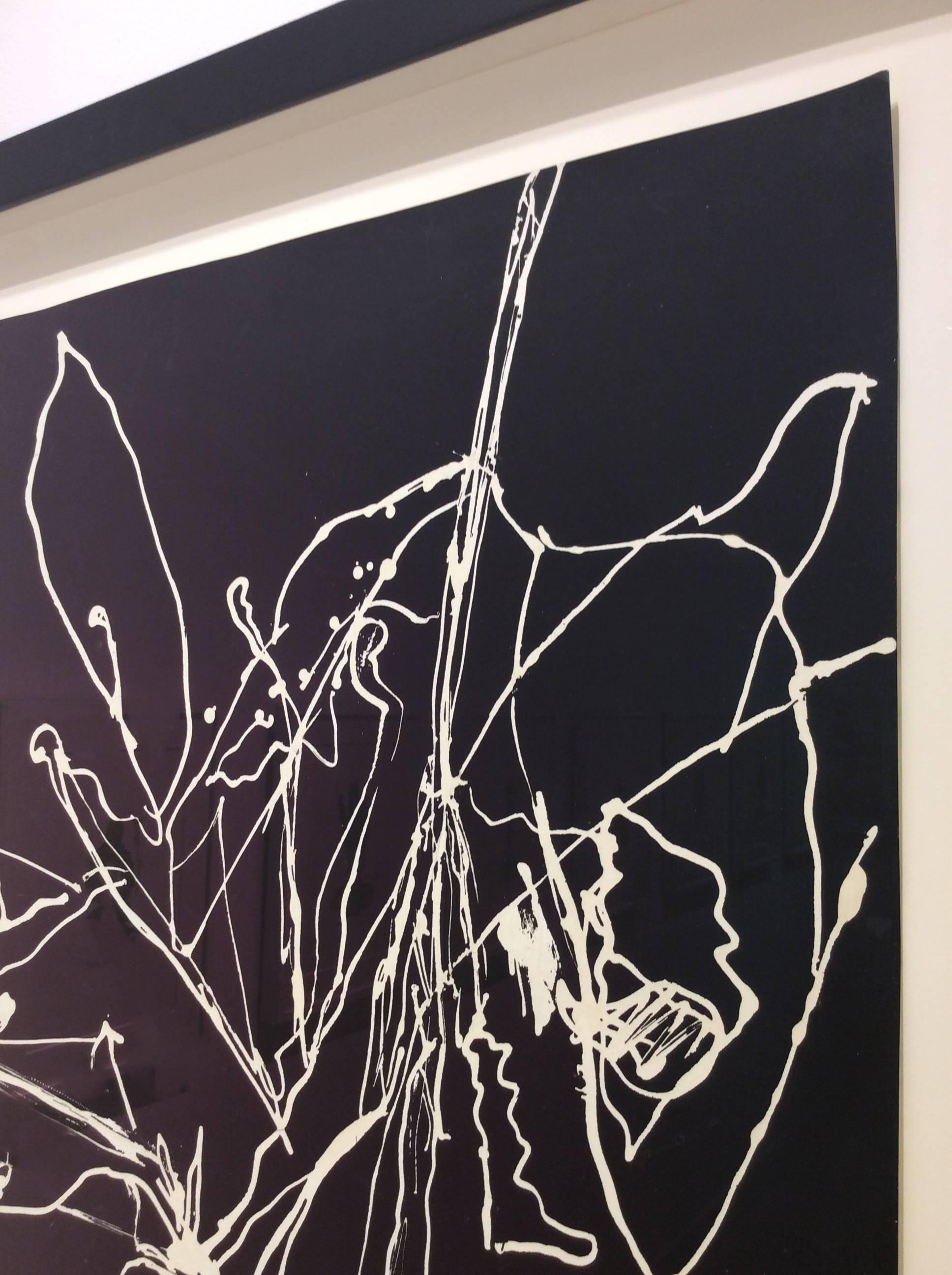 Seismography #22 (dessin abstrait contemporain de fleurs en noir et blanc, encadré) - Contemporain Painting par Anne Francey