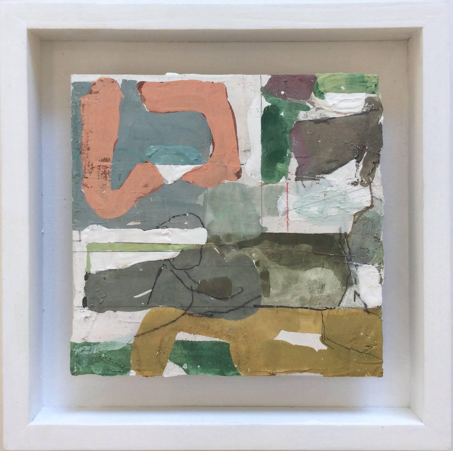 Aegean Port (Square Abstraktes Fresco-Secco-Gemälde in Weiß, Mauve-Rosa, Siena) (Zeitgenössisch), Mixed Media Art, von James O'Shea