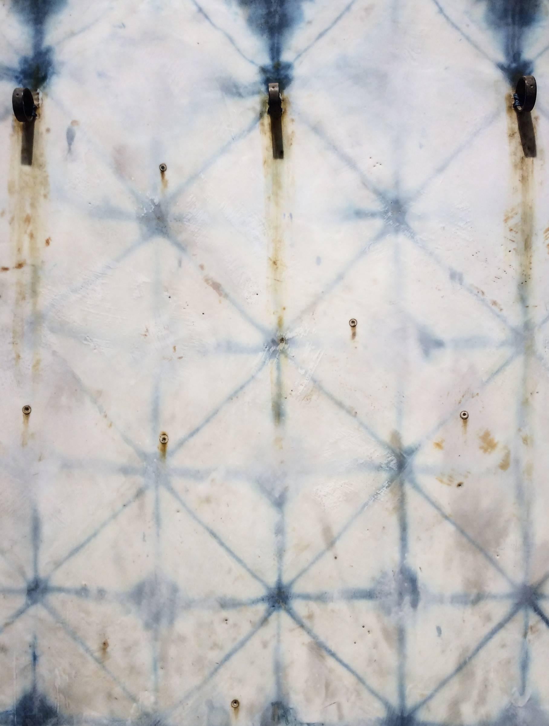 Chance Fades (Modern Abstract Blue Indigo & Encaustic Vertical Work on Panel) 1