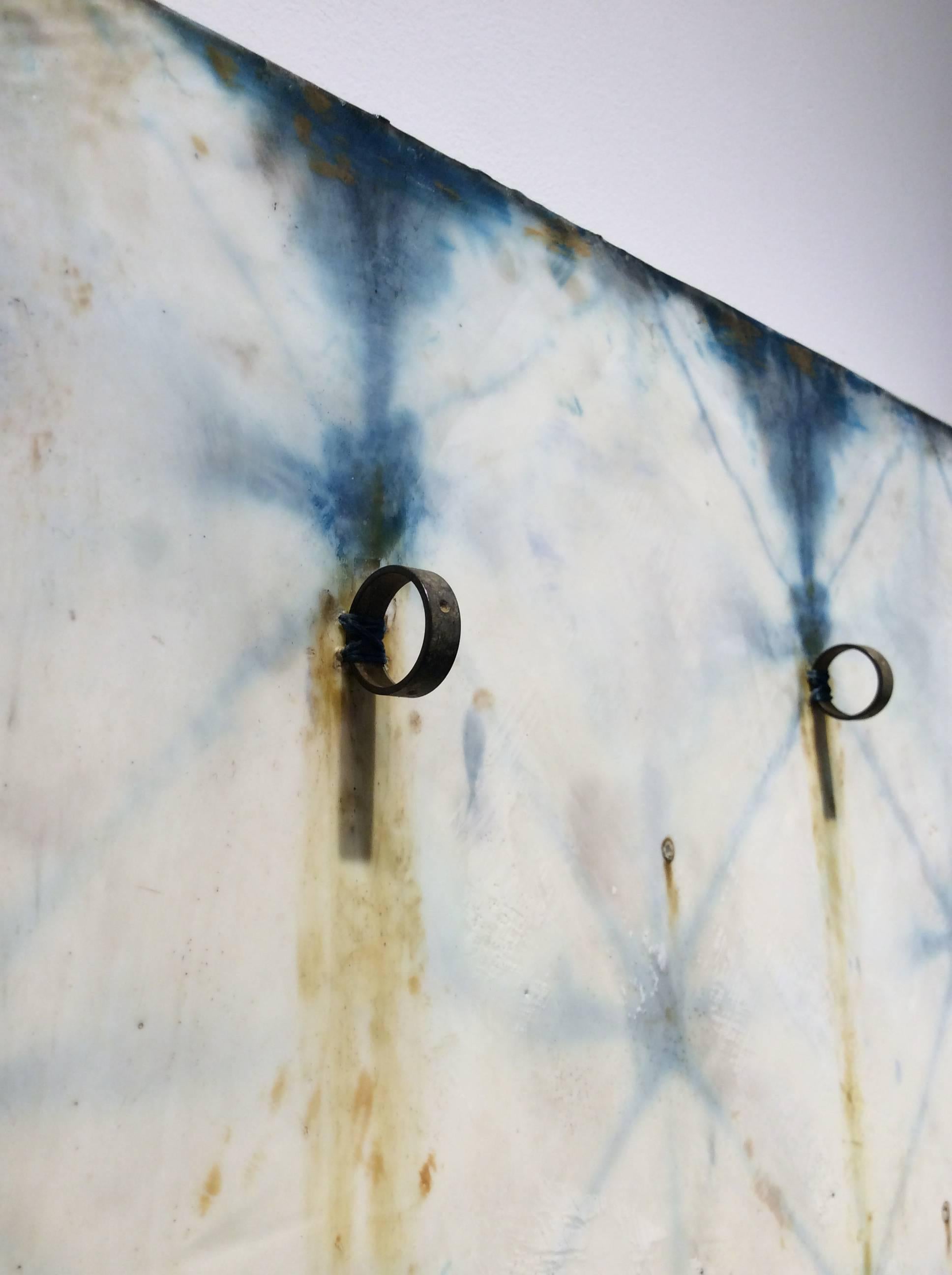 Chance Fades (Modern Abstract Blue Indigo & Encaustic Vertical Work on Panel) 2