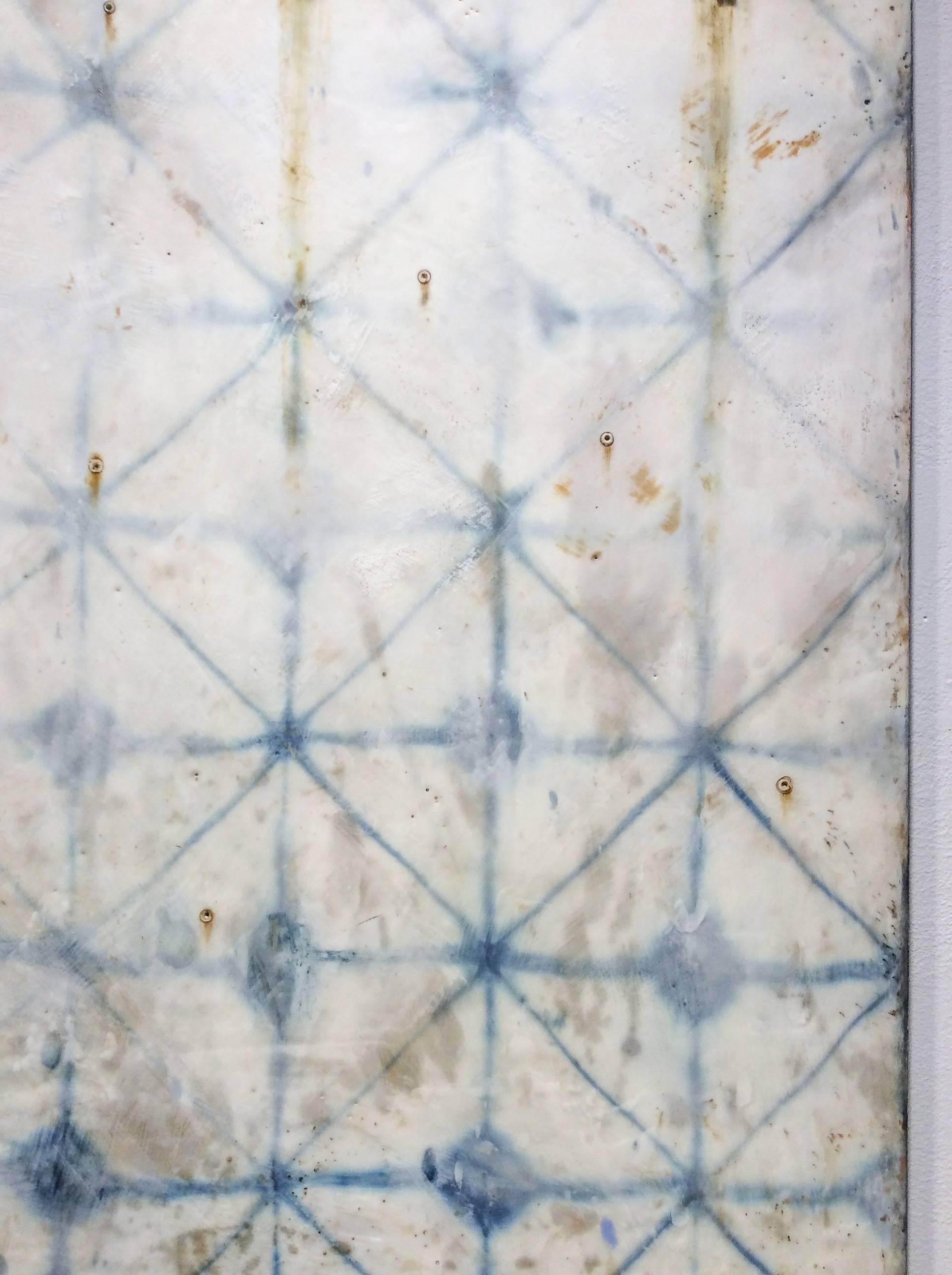 Chance Fades (Modern Abstract Blue Indigo & Encaustic Vertical Work on Panel) 4