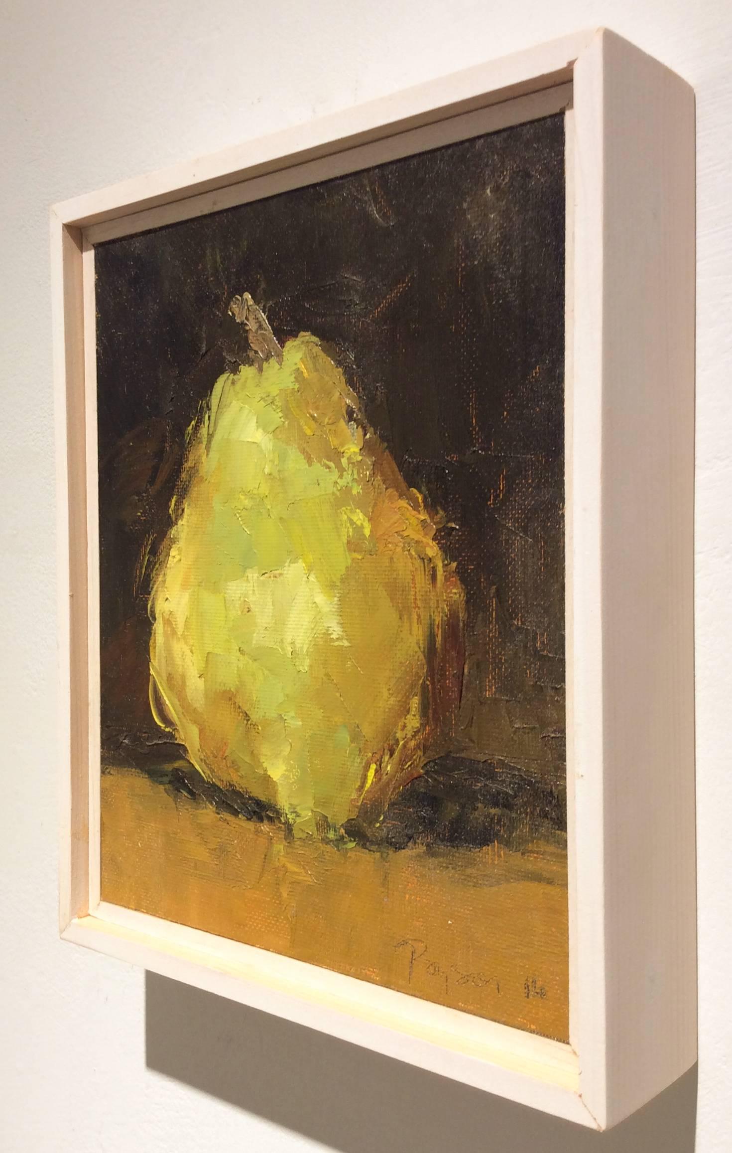 Pear (Modern Impressionistic Fruit Still Life Painting of Light Green Pear) - Brown Still-Life Painting by Dale Payson