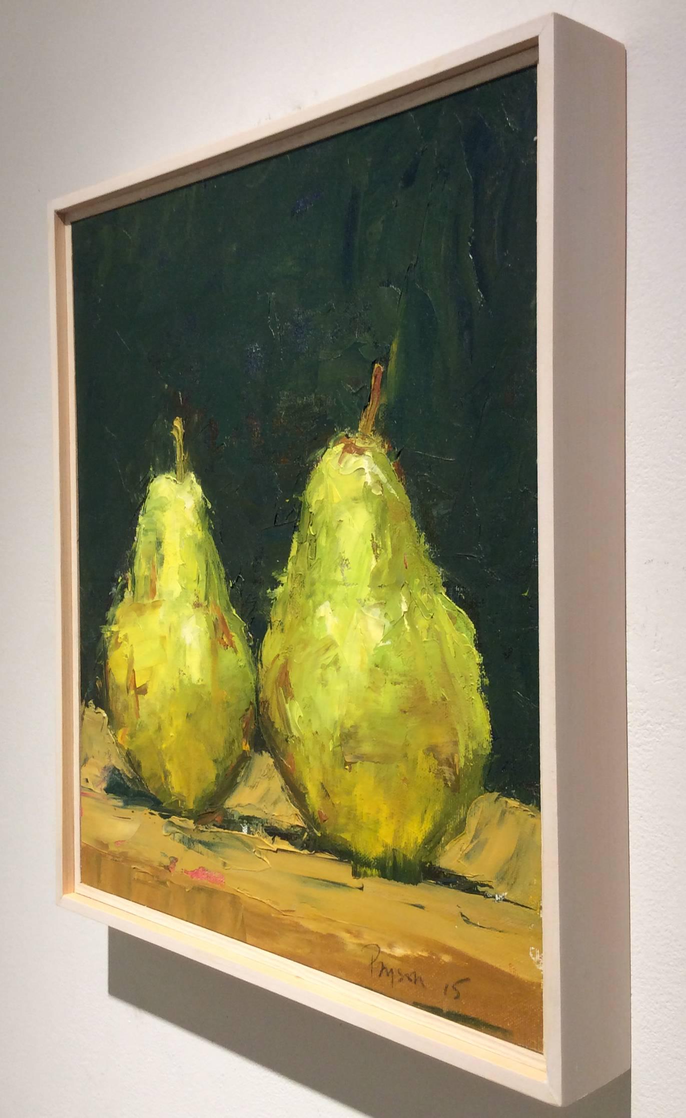 Pears II (Impressionistic Fruit Still Life Painting of Chartreuse Yellow Pears) - Green Still-Life Painting by Dale Payson