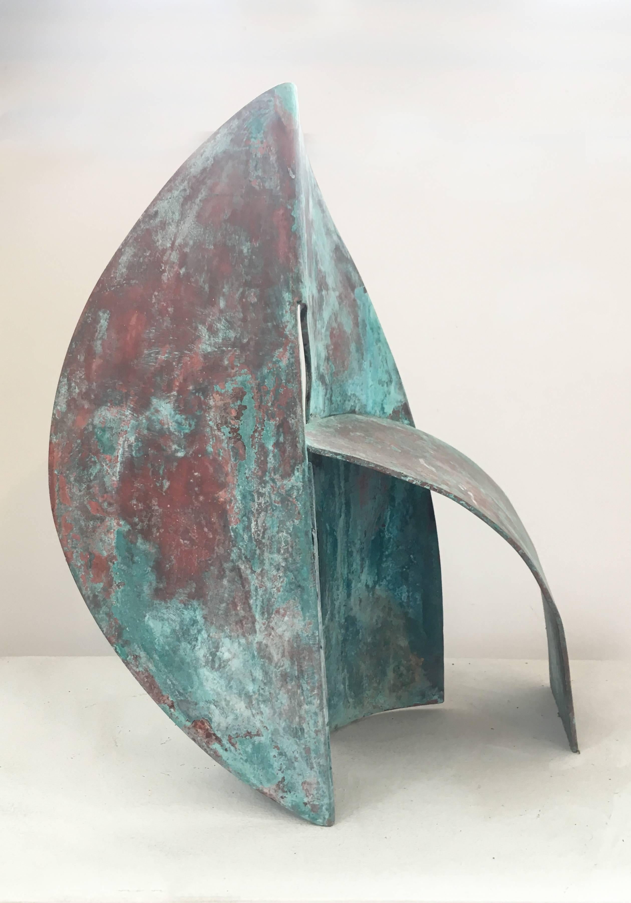 Atlantis II (Abstract Mid Century Modern Sculpture in Teal Patinated Brass) - Gray Abstract Sculpture by Leon Smith