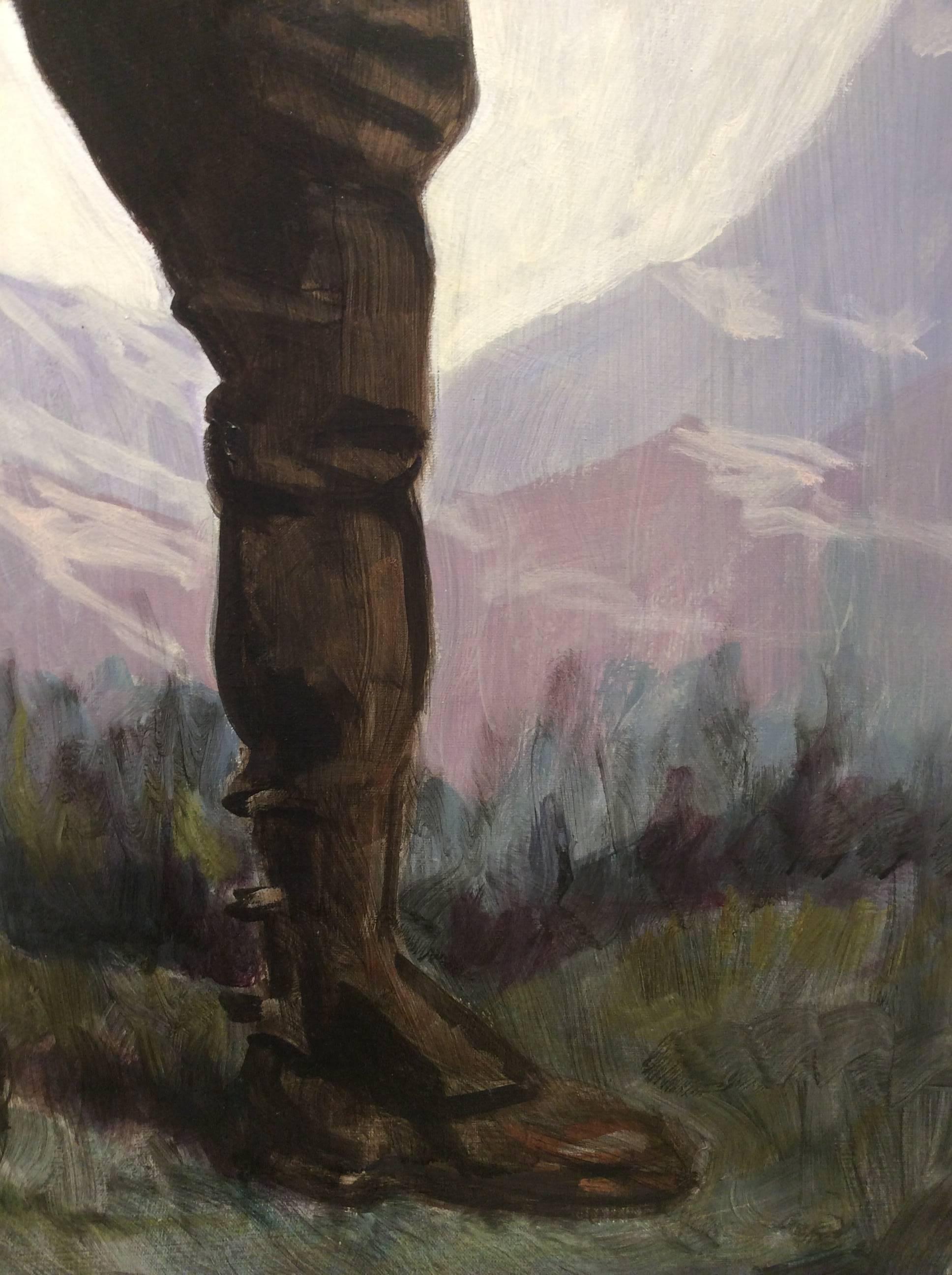 Timothy Smithe Hunting (Modern Figurative Painting of Male Hunter in Landscape) 2