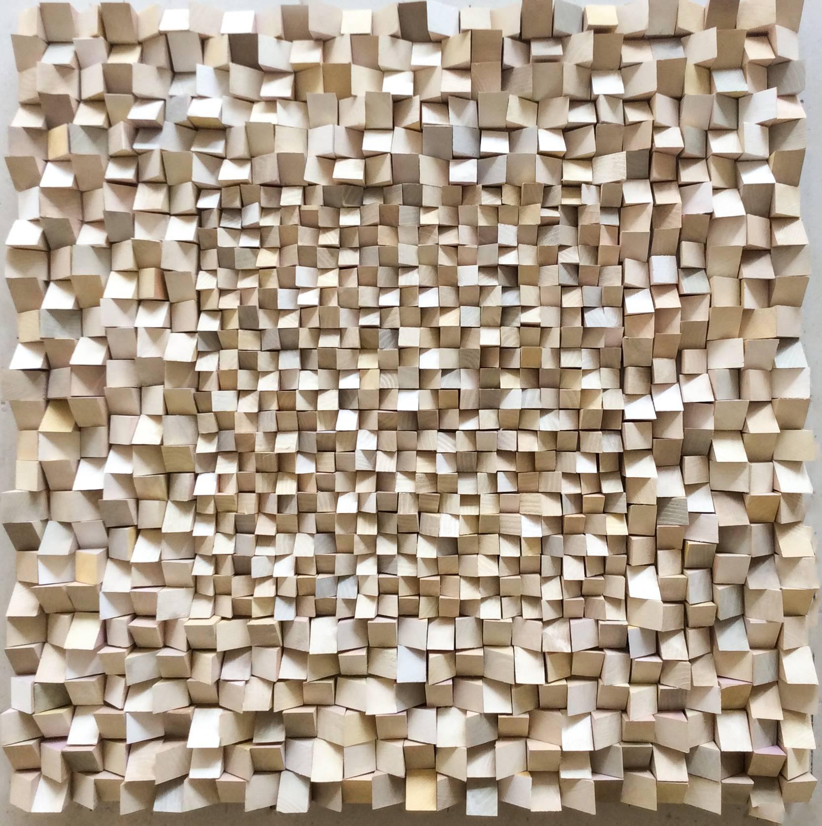 Multi-Faceted (Neutral Abstract Mid-Century Modern 3D Wooden Wall Sculpture) - Mixed Media Art by Stephen Walling
