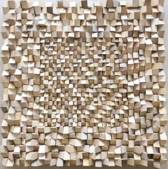 Multi-Faceted (Neutral Abstract Mid-Century Modern 3D Wooden Wall Sculpture)
