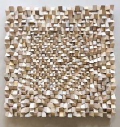 Multi-Faceted (Neutral Abstract Mid-Century Modern 3D Wooden Wall Sculpture)