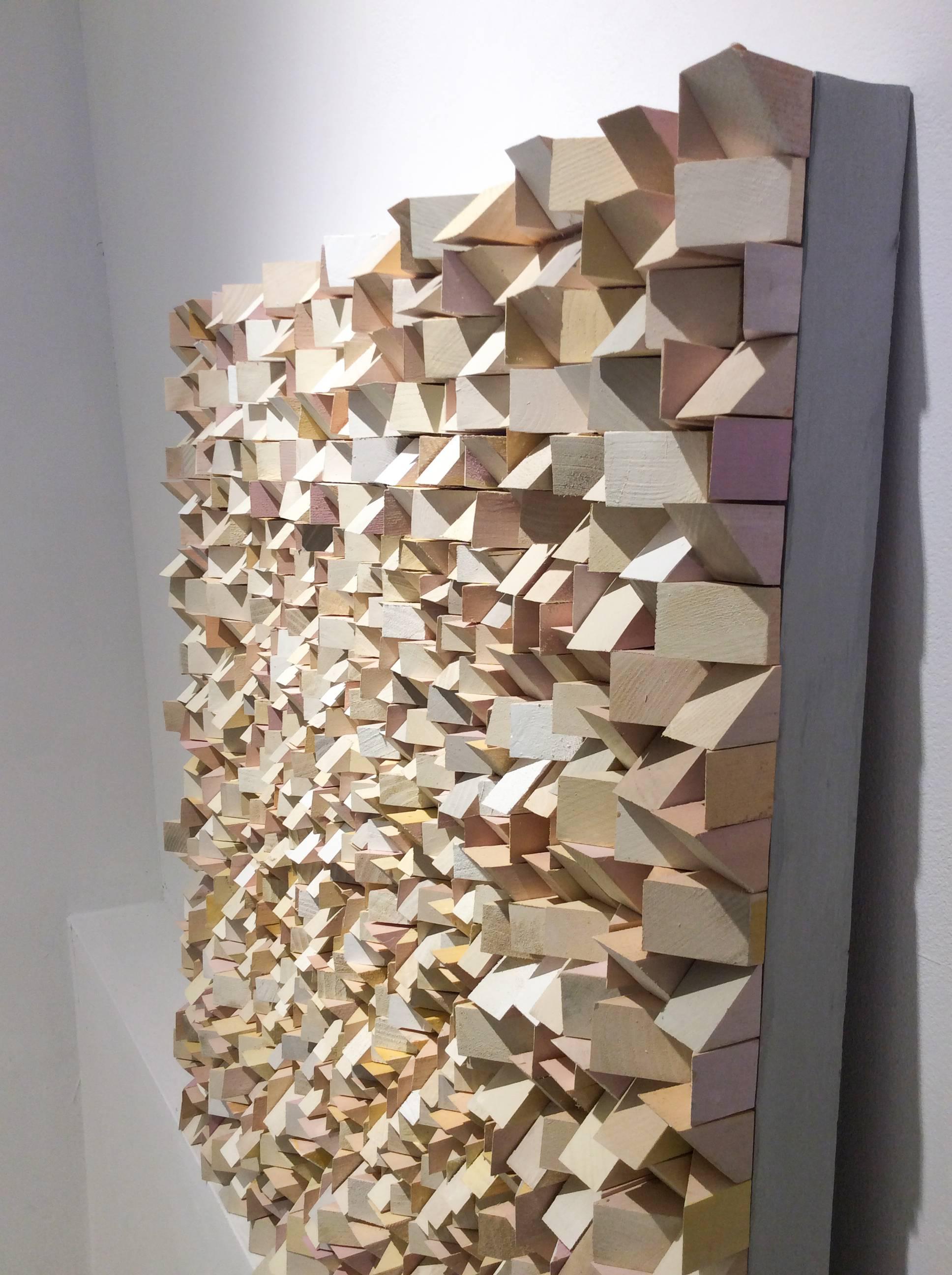 Multi-Faceted (Neutral Abstract Mid-Century Modern 3D Wooden Wall Sculpture) 1