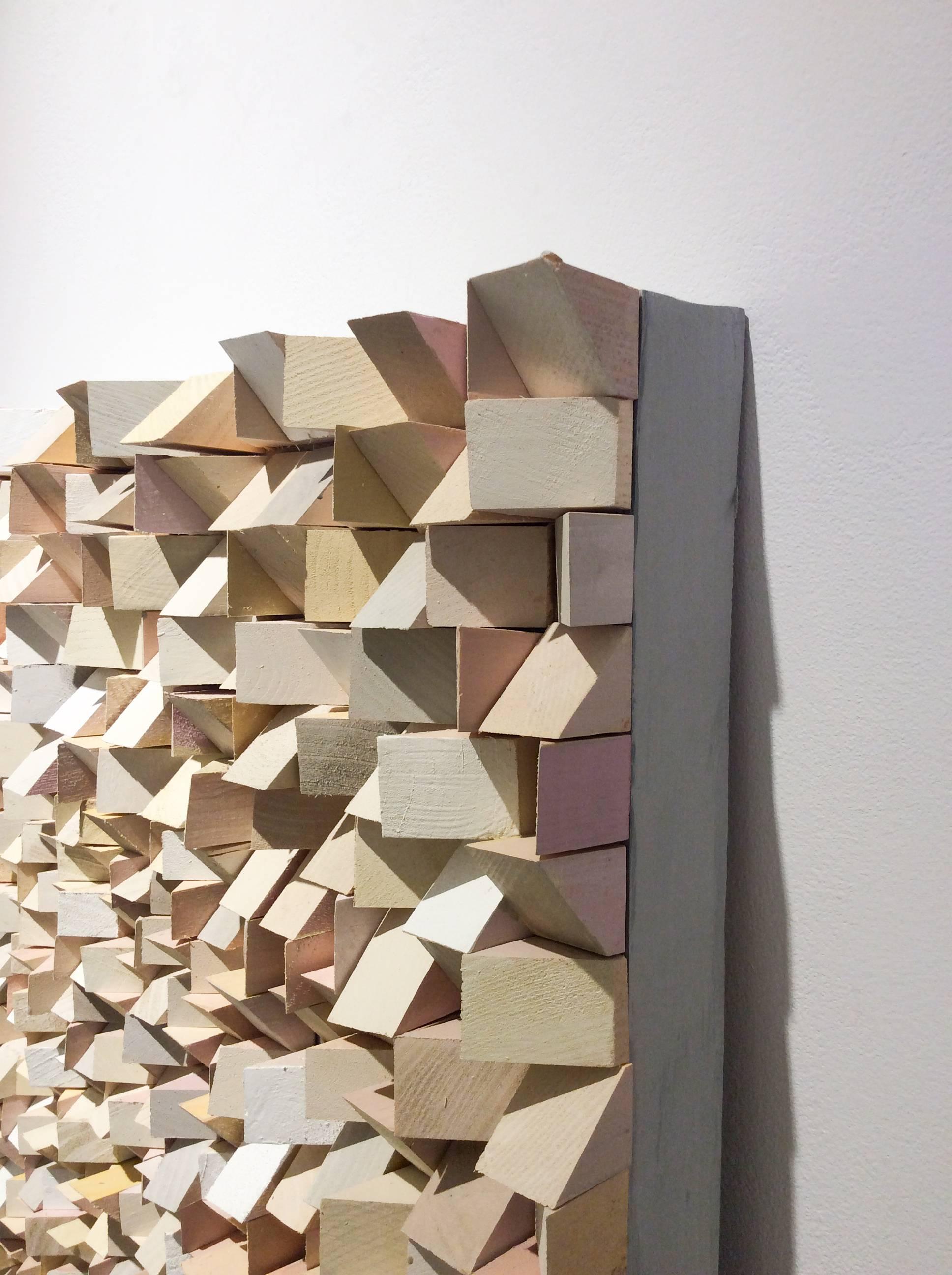 Multi-Faceted (Neutral Abstract Mid-Century Modern 3D Wooden Wall Sculpture) 2