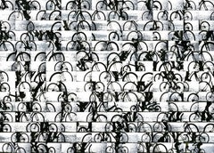Hudson River 10C x 210 (Black/White Abstract Grid Photograph of Bicyles)