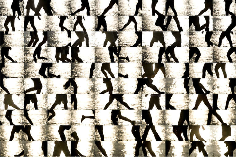 Elliott Kaufman Abstract Photograph - Hudson River 10 2x81 (Graphic Abstract Grid Photograph of Runners in NYC)