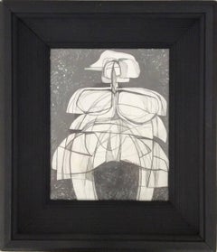 Infanta LI (Small Abstract Cubist Graphite Drawing in Vintage Black Frame)