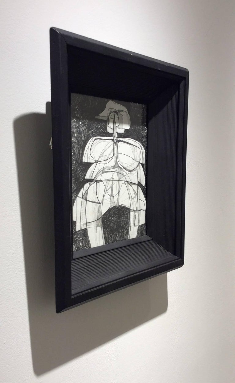 Graphite on paper in vintage, mid century modern black wood frame
14 x 12 x 2.25 inches in black painted beveled frame
This listing is available from Carrie Haddad Gallery, based in Hudson, NY.

This abstract figurative graphite drawing on paper was