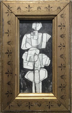David Dew Bruner - Infanta XXXVI (Small Abstract Cubist Graphite Drawing in Vintage Frame) Infanta XXXVI (Small Abstract Cubist Graphite Drawing in Vintage Frame)