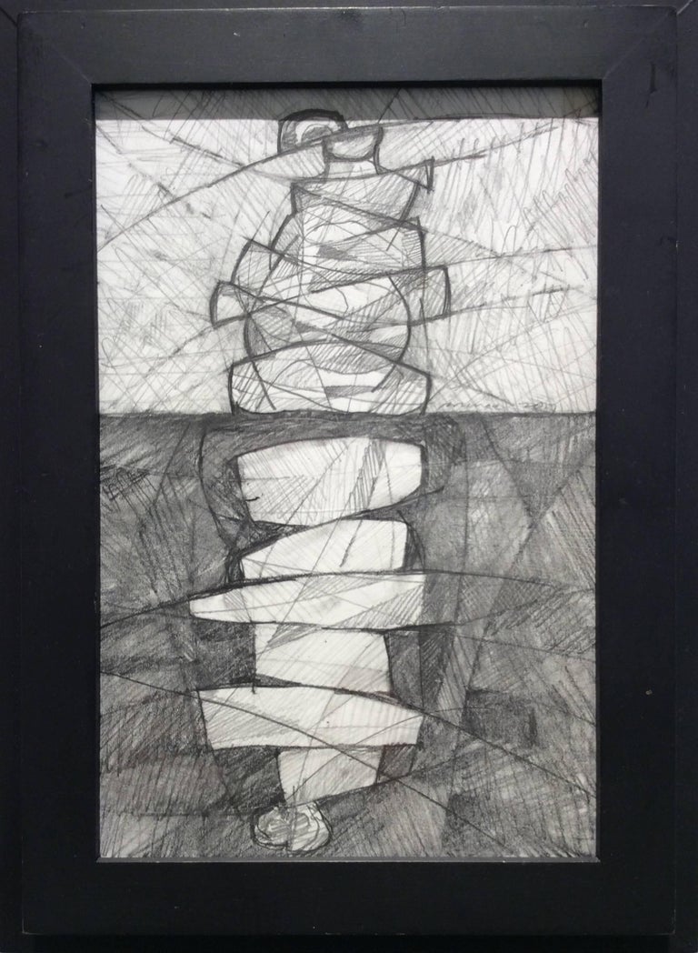 David Dew Bruner Abstract Drawing - Morandi Origami F (Abstract Graphite Drawing, Mid-Century Modern Style)