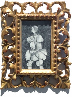Infanta XXXVII (Graphite Work on Paper in Vintage Gold-Painted Frame)