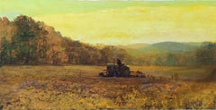 #5425 Field Work: Impressionist Landscape Painting of Tractor in Wheat Field