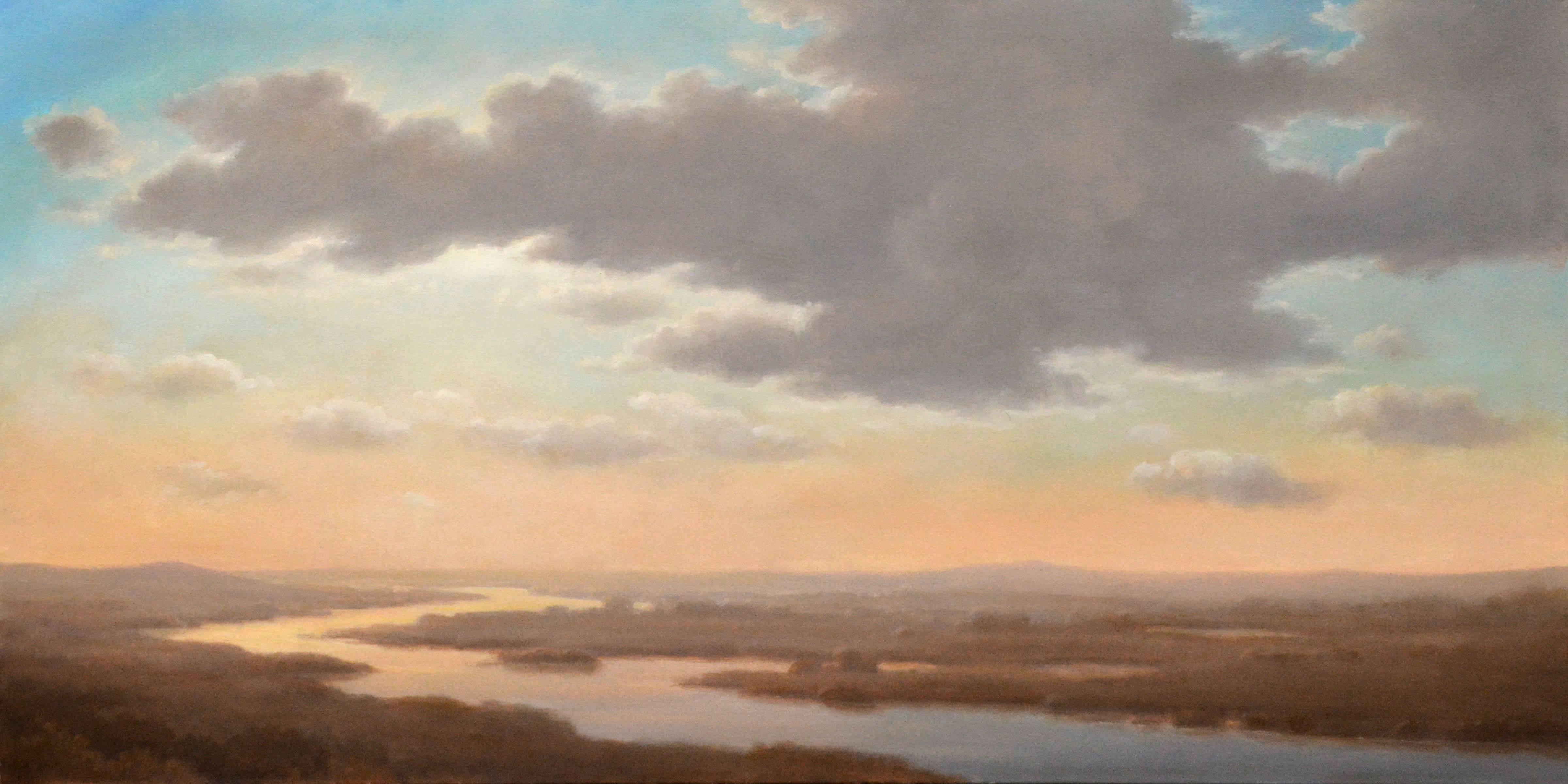 Jane Bloodgood-Abrams Landscape Painting - Above the Valley: Landscape Oil Painting of Sunset of the Hudson River Valley