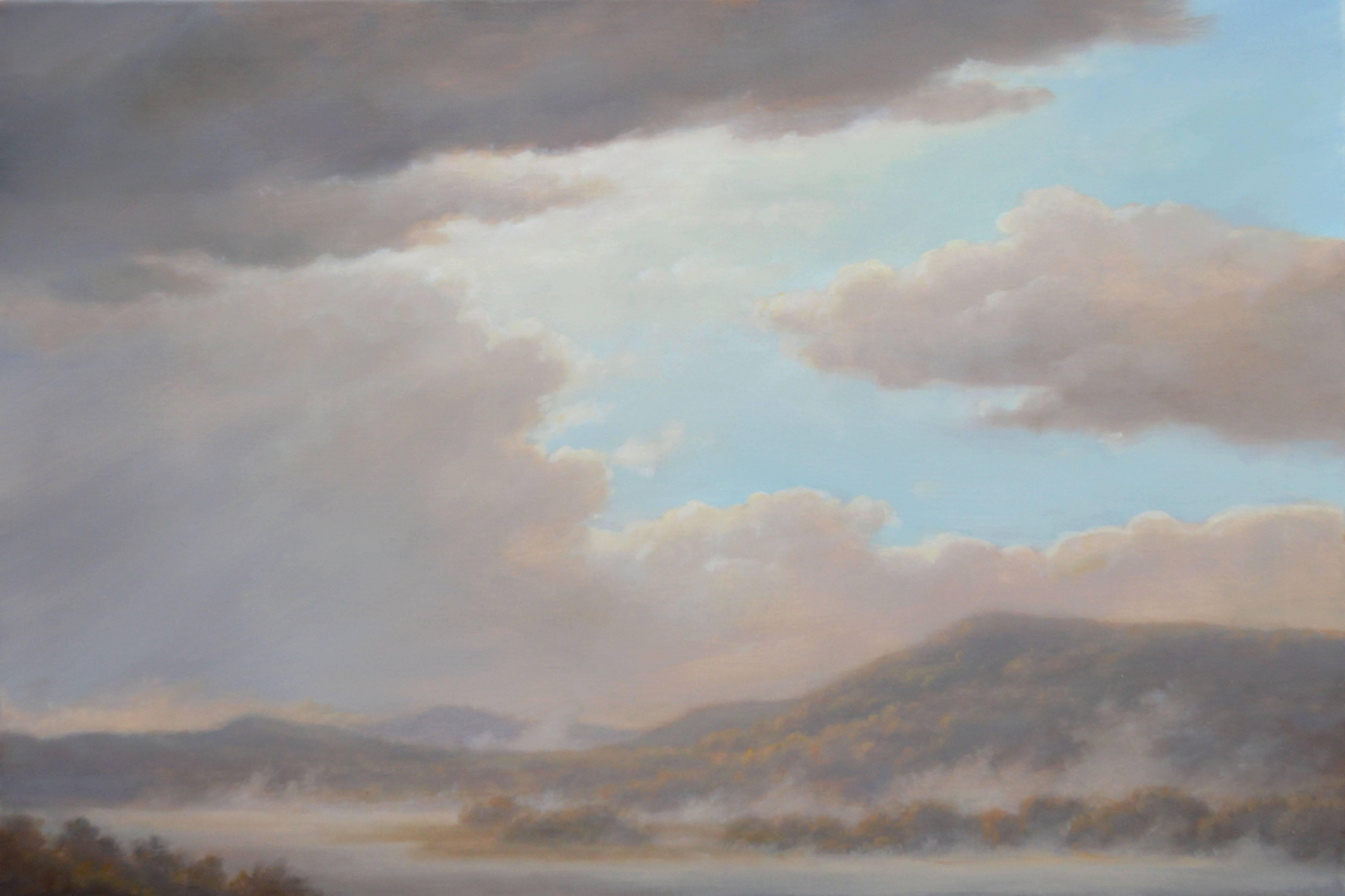 Jane Bloodgood-Abrams Landscape Painting - From Oak Hill: Luminist-Style Landscap Oil Painting of Hudson Valley Hills