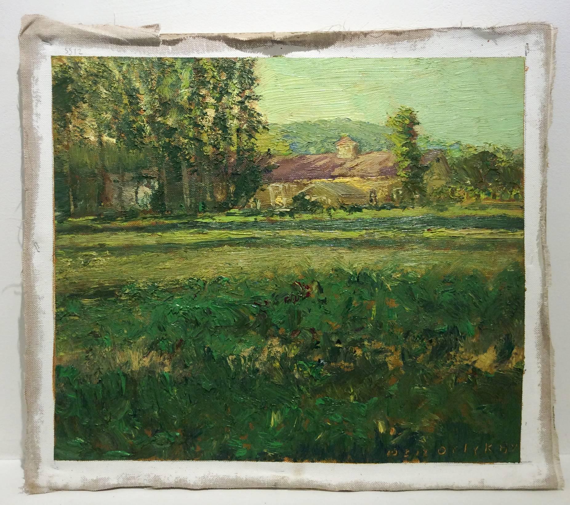 #5512 Erinnerung an Warren:  Impressionistische Landschaft, Ölgemälde eines ländlichen Feldes – Painting von Harry Orlyk