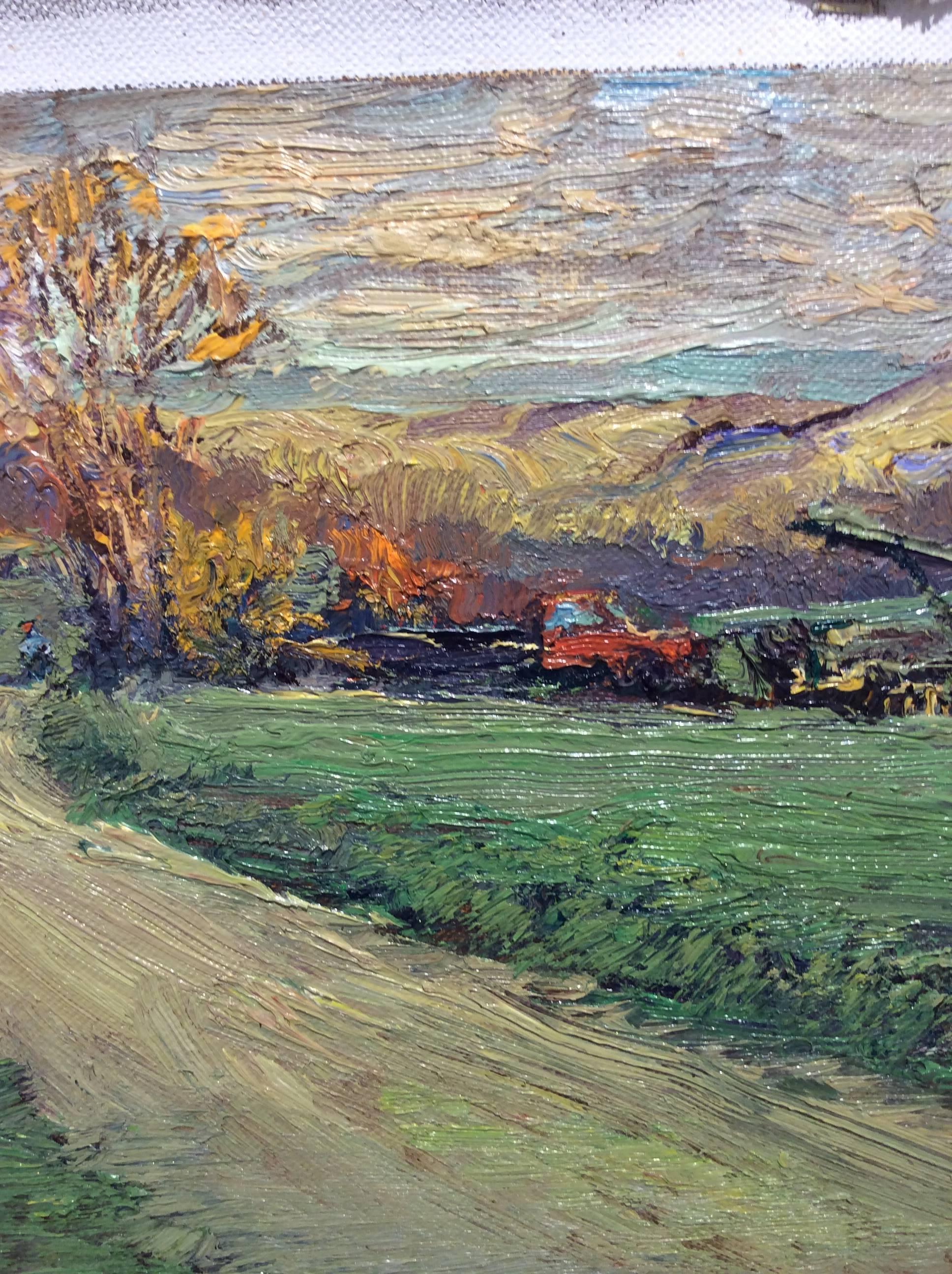 landscape oil painting on linen on homasote board, unframed
12.75 x 18.5 inches

Harry Orlyk is celebrated for his ability to capture an rural country landscape with impressionistic brushstrokes and a bright color palette. Painting daily, the artist