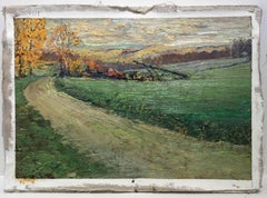 #5515 Irish Road: Impressionist Landscape Oil Painting of Green Country Field