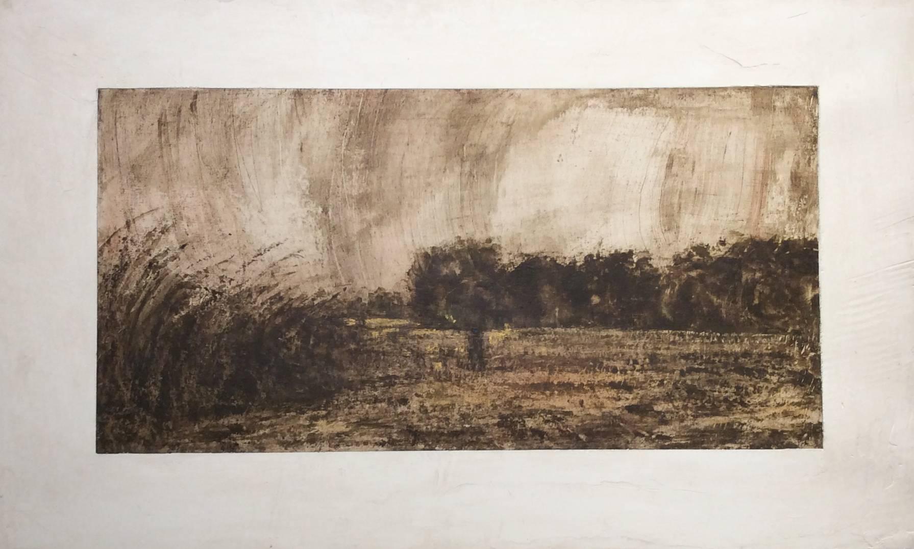 Don Bracken Landscape Painting - Unknown Figure in a Field (Traditional Abstract Mixed Media Landscape, Canvas)