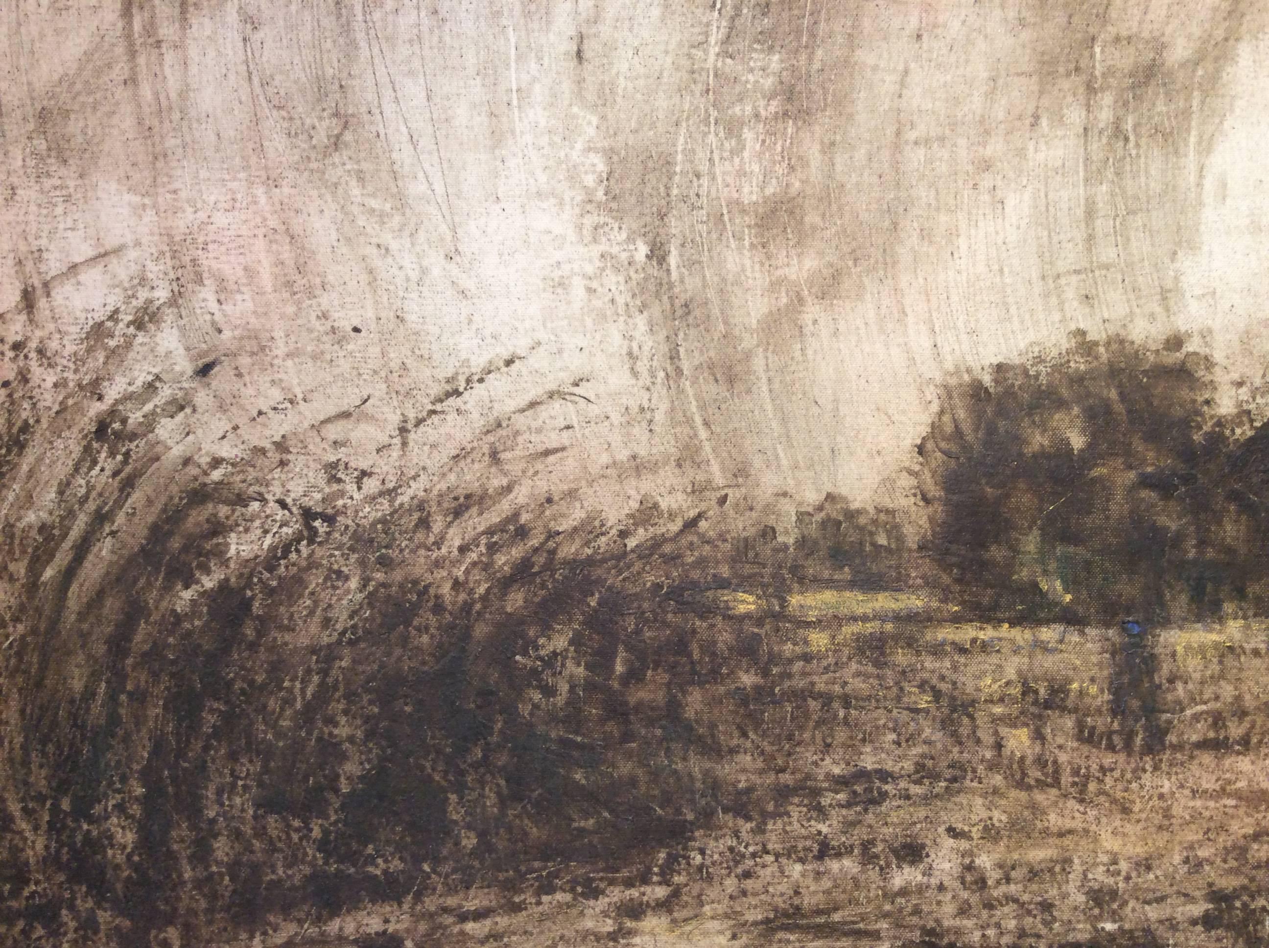 Unknown Figure in a Field (Traditional Abstract Mixed Media Landscape, Canvas) - Contemporary Painting by Don Bracken