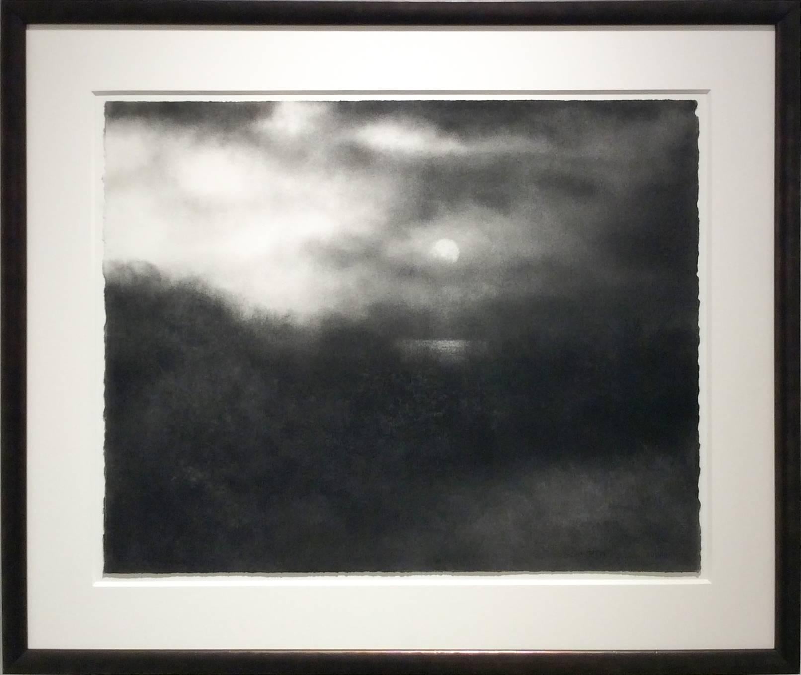 The Long Black Land (Black & White Charcoal Landscape Drawing of Moon & Clouds) 1