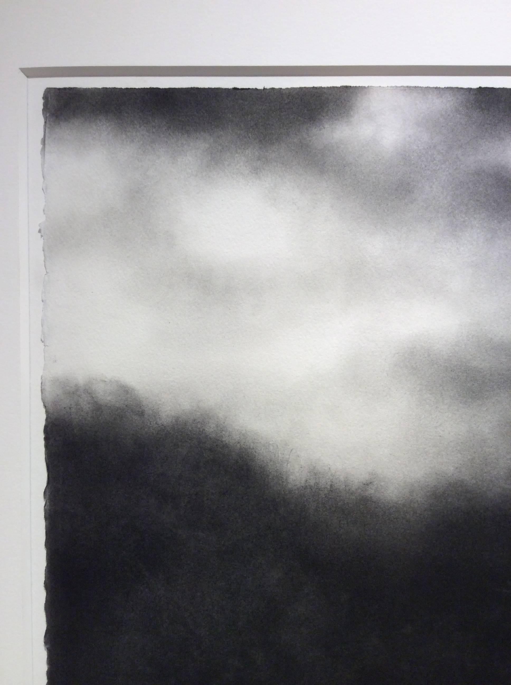 The Long Black Land (Black & White Charcoal Landscape Drawing of Moon & Clouds)
Black and white landscape drawing on paper
charcoal and carbon on Cotton Rag Archival paper
16 x 20 inch paper size, 23 x 27 x 1 inches framed (custom charcoal painted