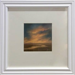 25 Series, No. 8: Pastel on Paper Landscape Drawing of Sunset Clouds, Framed