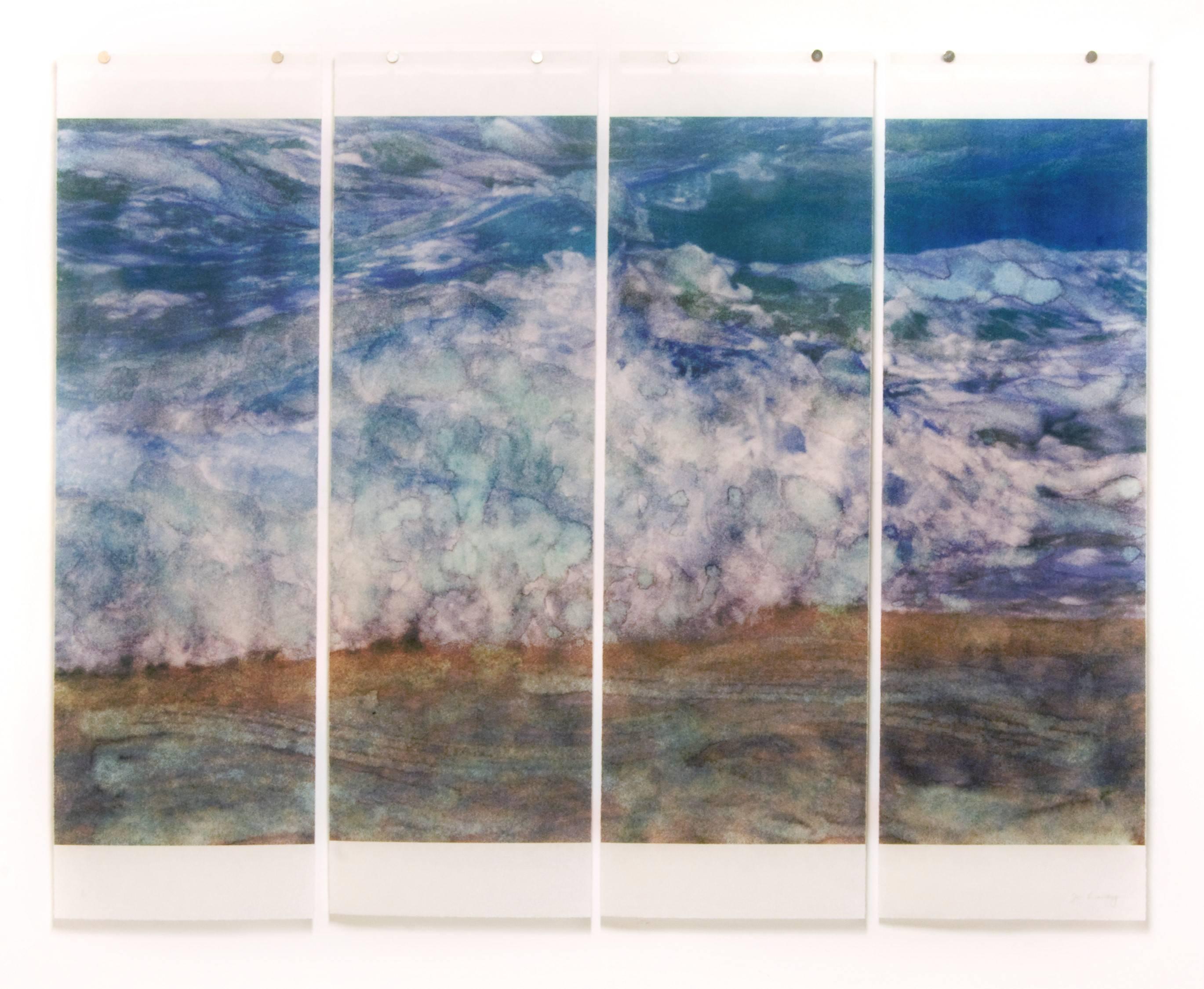 Warm Waters #17 (Nautical Seascape Photograph, Blue Ocean Waves in White Frame)